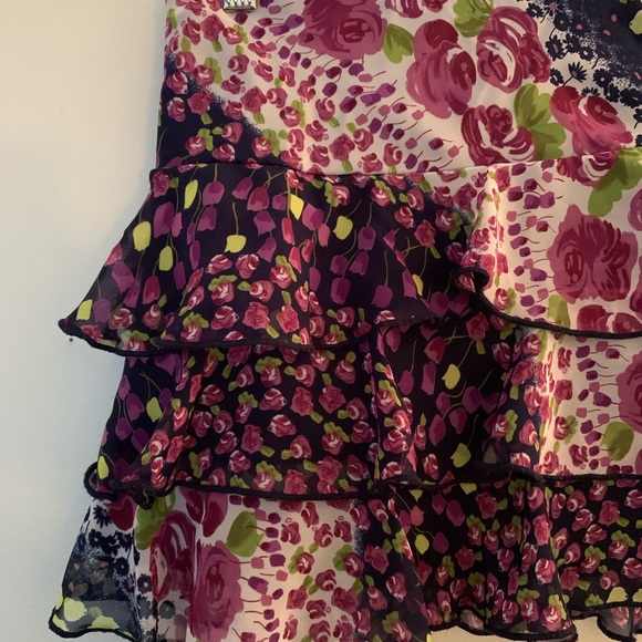 Vintage Y2K Purple Multi Floral Print Ruffle Tiered Micro Mini Skirt - Picture 4 of 7
